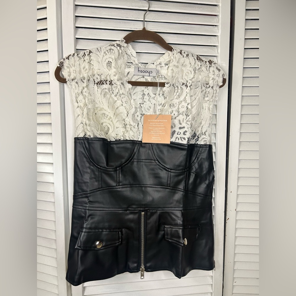 Choosy‎ Lace and Faux Leather Top Size 12